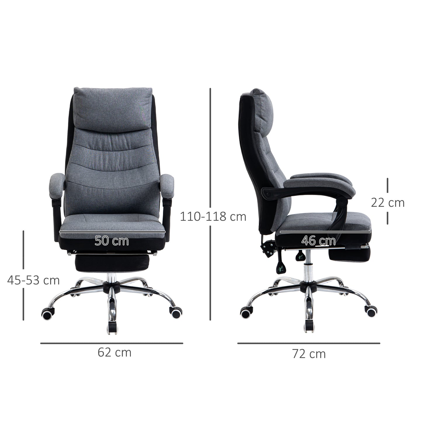 Executive Office Chair with Footrest, Ergonomic, High Back, 135° Reclining, Adjustable Height, Grey