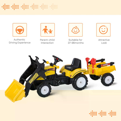 Homcom Pedal Go Kart Go Karting For Kids  Tractor And Excavator 2 In 1 Ride-On W/ Digger Dumper On Four Wheels -Yellow