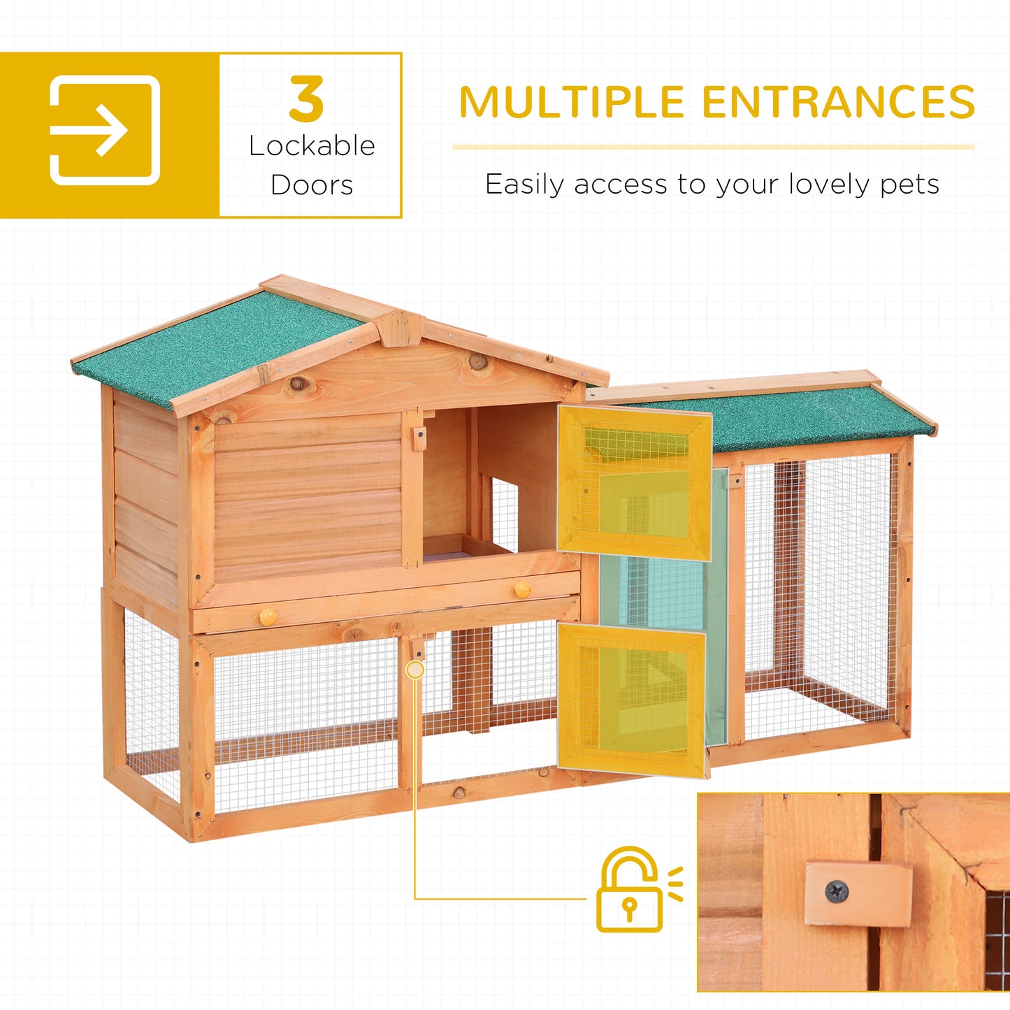 Rabbit 2 Tier Fir Wood Small Animal Hutch w/ Ramp Brown