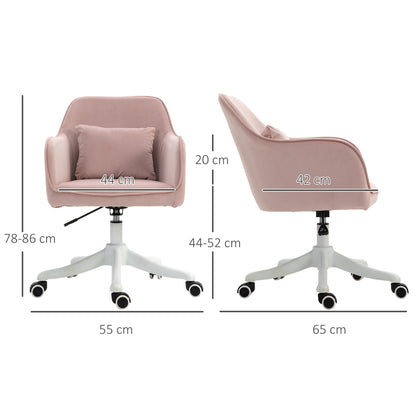 Velvet-Feel Tub Office Chair W/ Massage Pillow Wheels Adjustable Height Ergonomic Padding Luxe Home Style Seat Pink