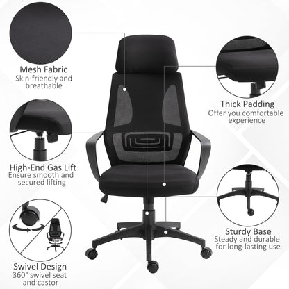 Mesh Office Chair, w/ Adjustable Headrest, 360° Swivel Black