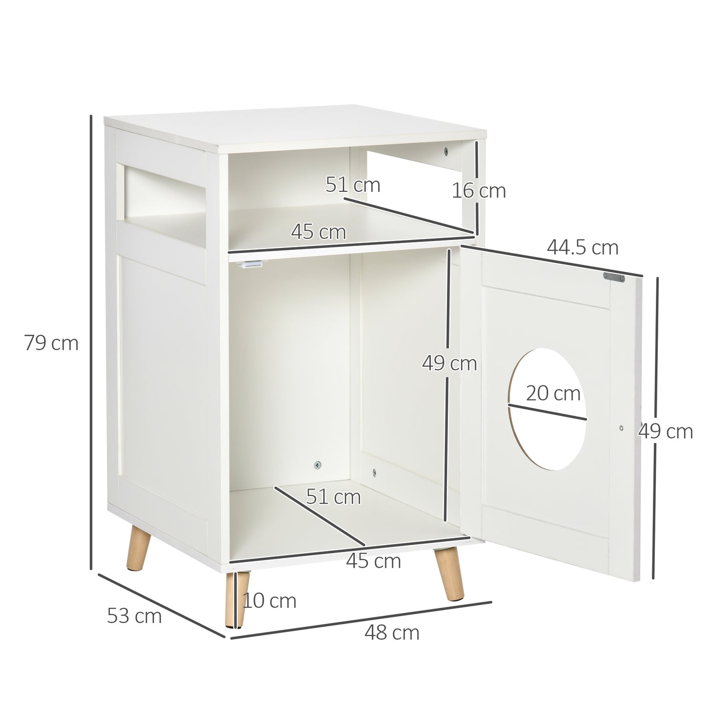 Cat Toilet Cat Litter Tray Box Enclosure Washroom Cave House Decorative End Table Wooden Cabinet Indoor with Magnetic Door White  Aosom IE