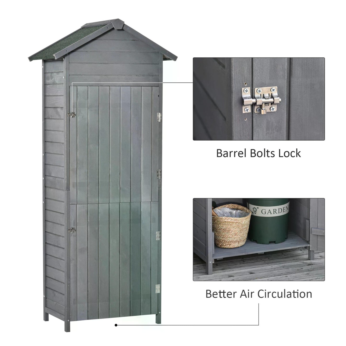 Garden Shed Wooden Shed Timber Garden Storage Shed Outdoor Sheds w/ Tilted-felt Roof and Lockable Doors Grey