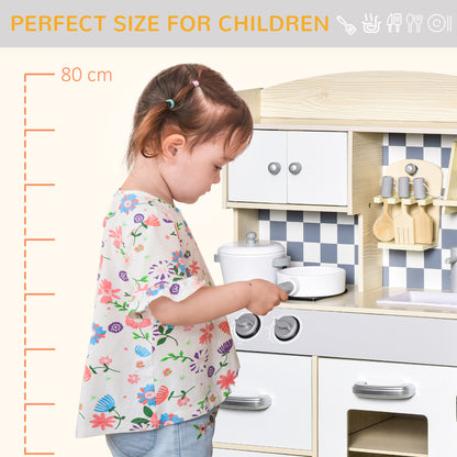 Childrens Toy Kitchen, Natural Wood w/ Multi-Storage