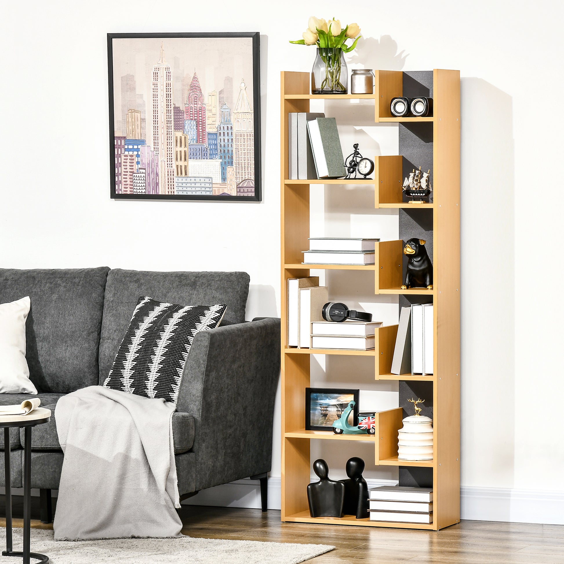 HOMCOM 6-Tier Bookshelf, Modern Bookcase with 11 Open Shelves, Freestanding Decorative Storage Shelving for Home Office Natural 