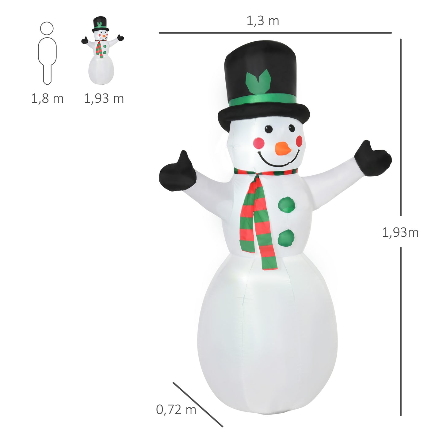 1.8m Inflatable Snowman Decoration Polyester-White