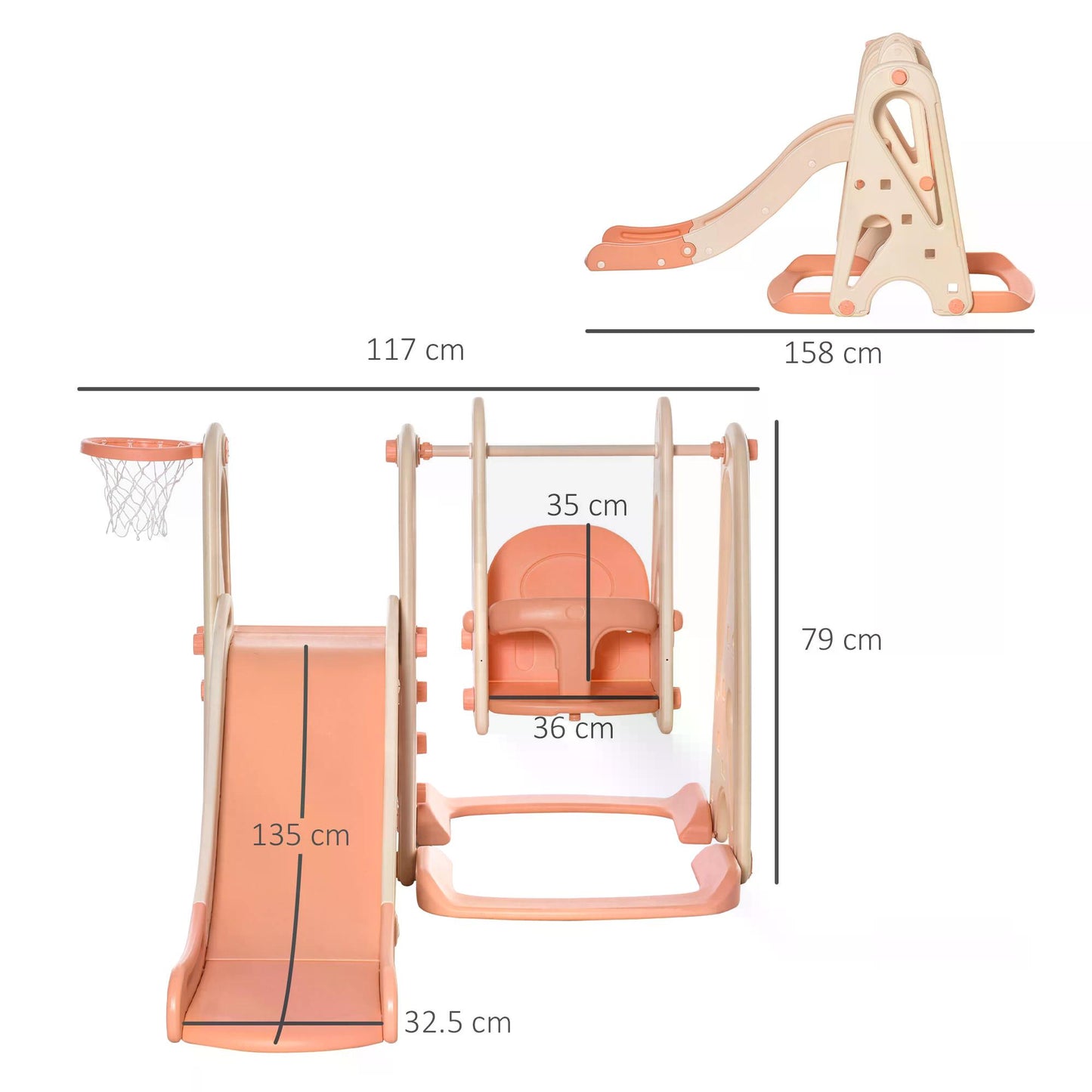 3 in 1 Design Slide and Swing Set with Basketball Hoop Toddler Playground Play Set Fun Climber Set Activity Center Pink