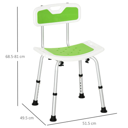 Bathroom Bath Stool, 6-Level Height Adjustable Shower Stool with Backrest, Curved Seat, Green