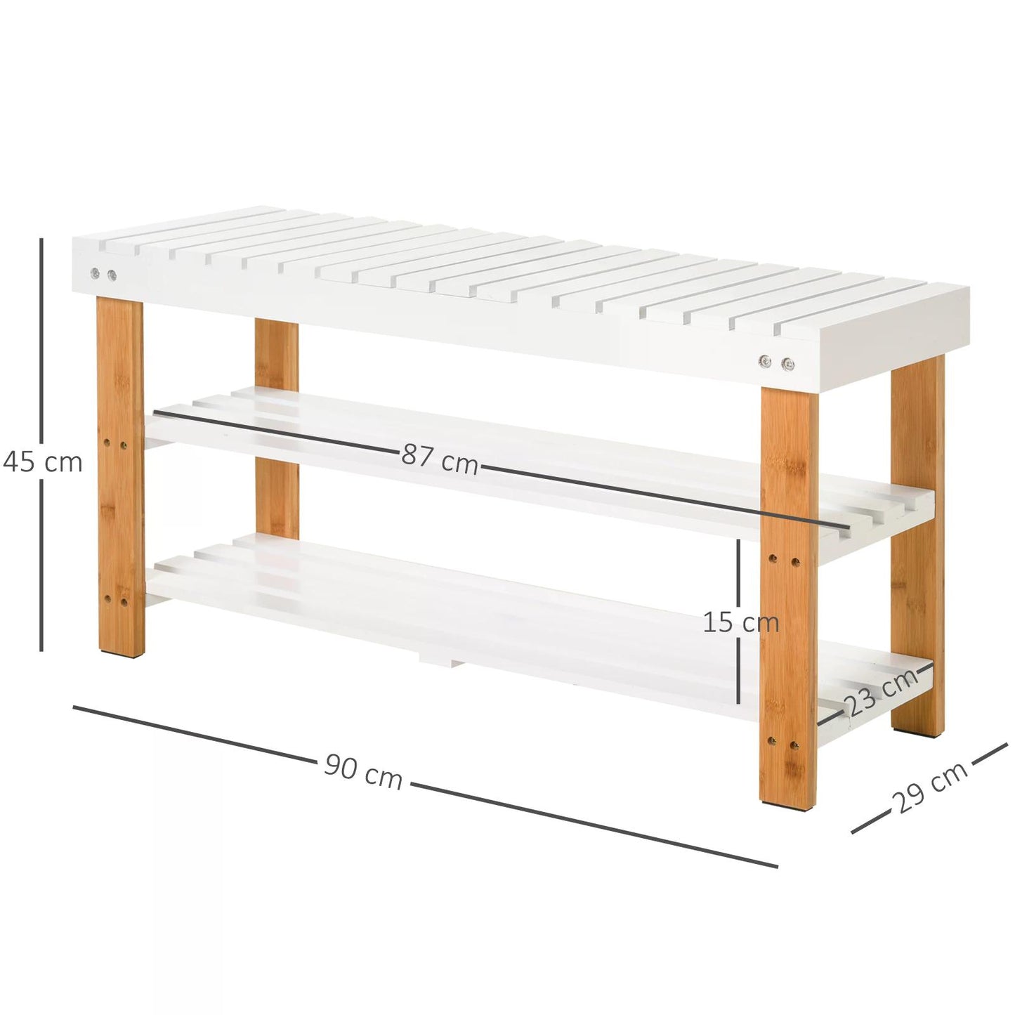 3-Tier Open Shoe Rack w/ Hidden Storage Wood Frame Slatted Shelves Boot Trainer Home Storage Unit Compartment Rack Bamboo