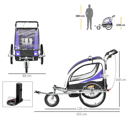 Steel Frame Children's 2-Seater Jogger Trailer Purple