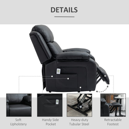 Electric Armchair for Elderly, Leather, w/ Remote Control, Footstool, Black