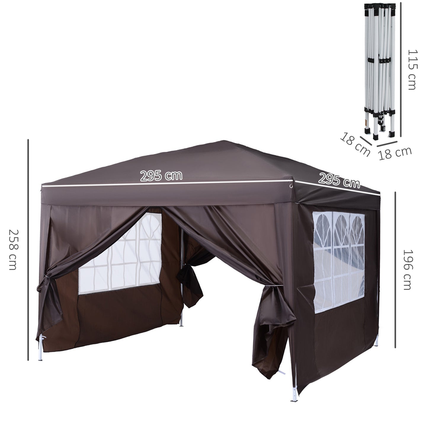 Pop Up Gazebo Marquee, size (3m x3m)-Coffee