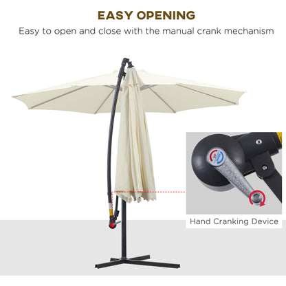 3m Banana Parasol-Biege / Homcom 3m Garden Parasol Sun Shade Patio Banana Hanging Rattan Set Umbrella Cantilever Cream