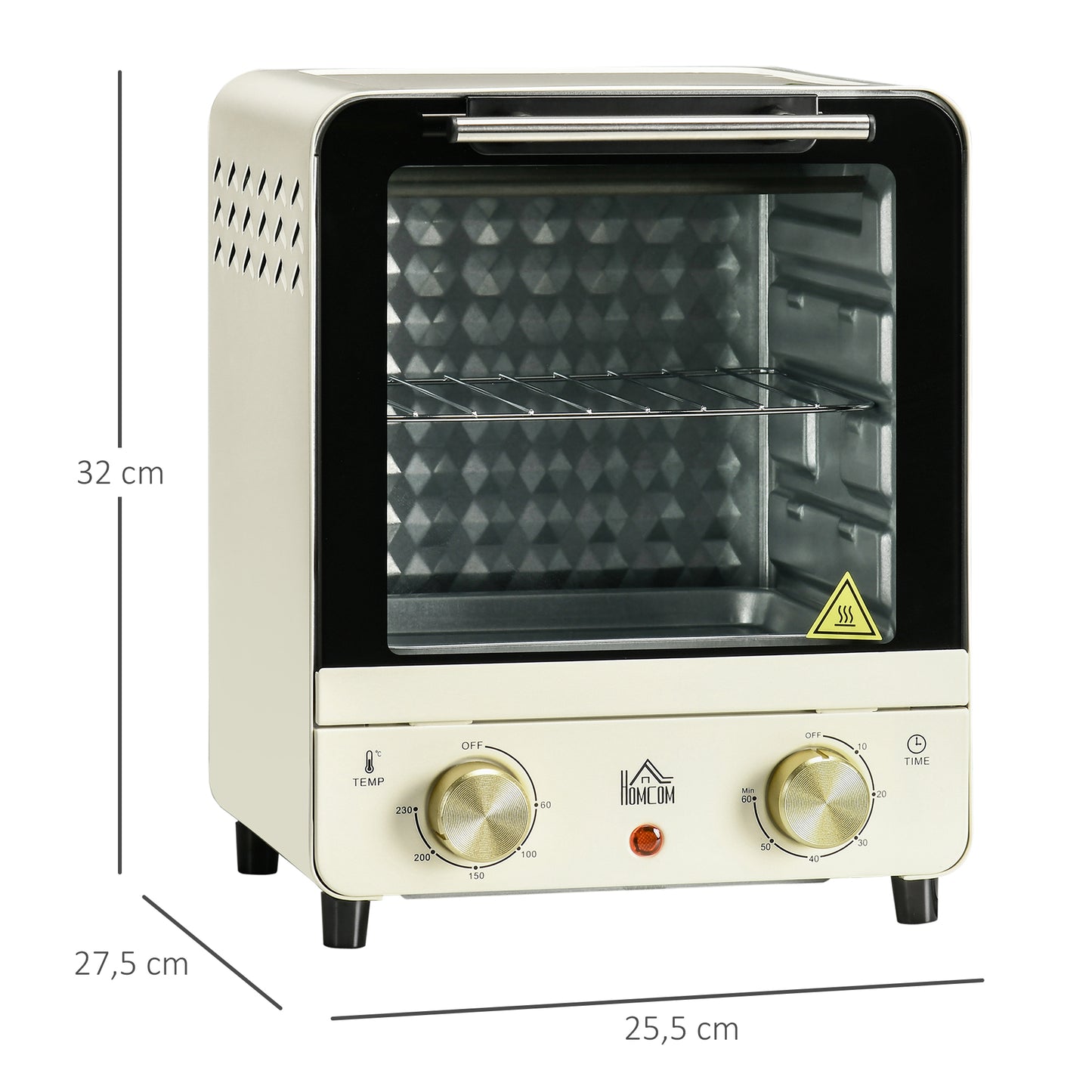 Freestanding Electric Oven, Convection Mini Oven, 15L w/ Adjustable Temperature, Timer, Baking Tray, 1000W, Cream White