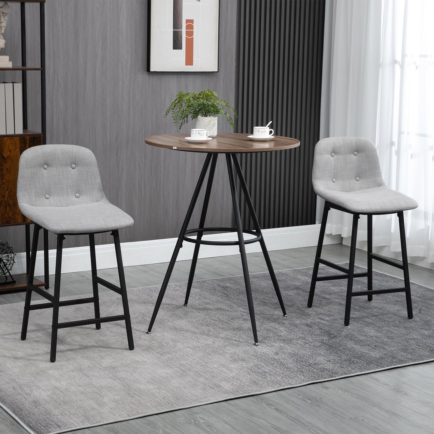 Round Bar Table with Fixed Tabletop and Steel Legs, Circular Cocktail Table for Dining Room, Home Bar