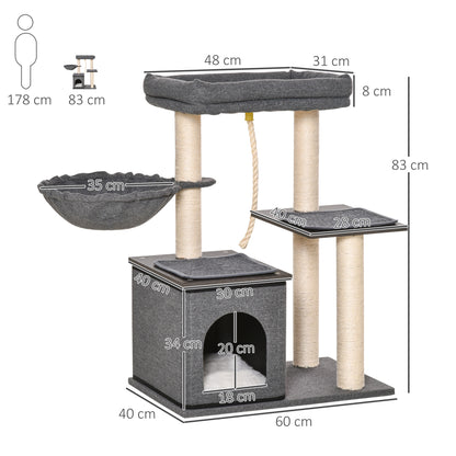 90cm Cat Tree Cat Tower Scratching Post Climbing Tree for Kitten Washable Cushion Activity Center Dark Grey