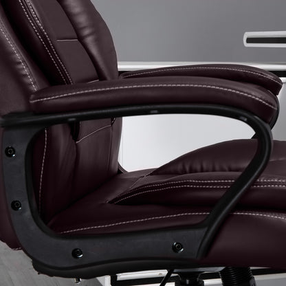 Brown Leather Office Chair,6- Point Vibration Massage Extra Padded Swivel Ergonomic Tilt Desk Seat