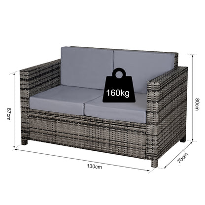 Rattan 2 Seater Sofa Chair All-Weather Wicker Weave Chair Outdoor Garden Patio Furniture - Grey