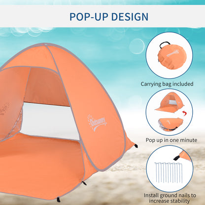 2 Person Pop up Beach Tent Hiking UV Protection Patio Sun Shade Shelter (Orange) Instant Camping Portable Automatic