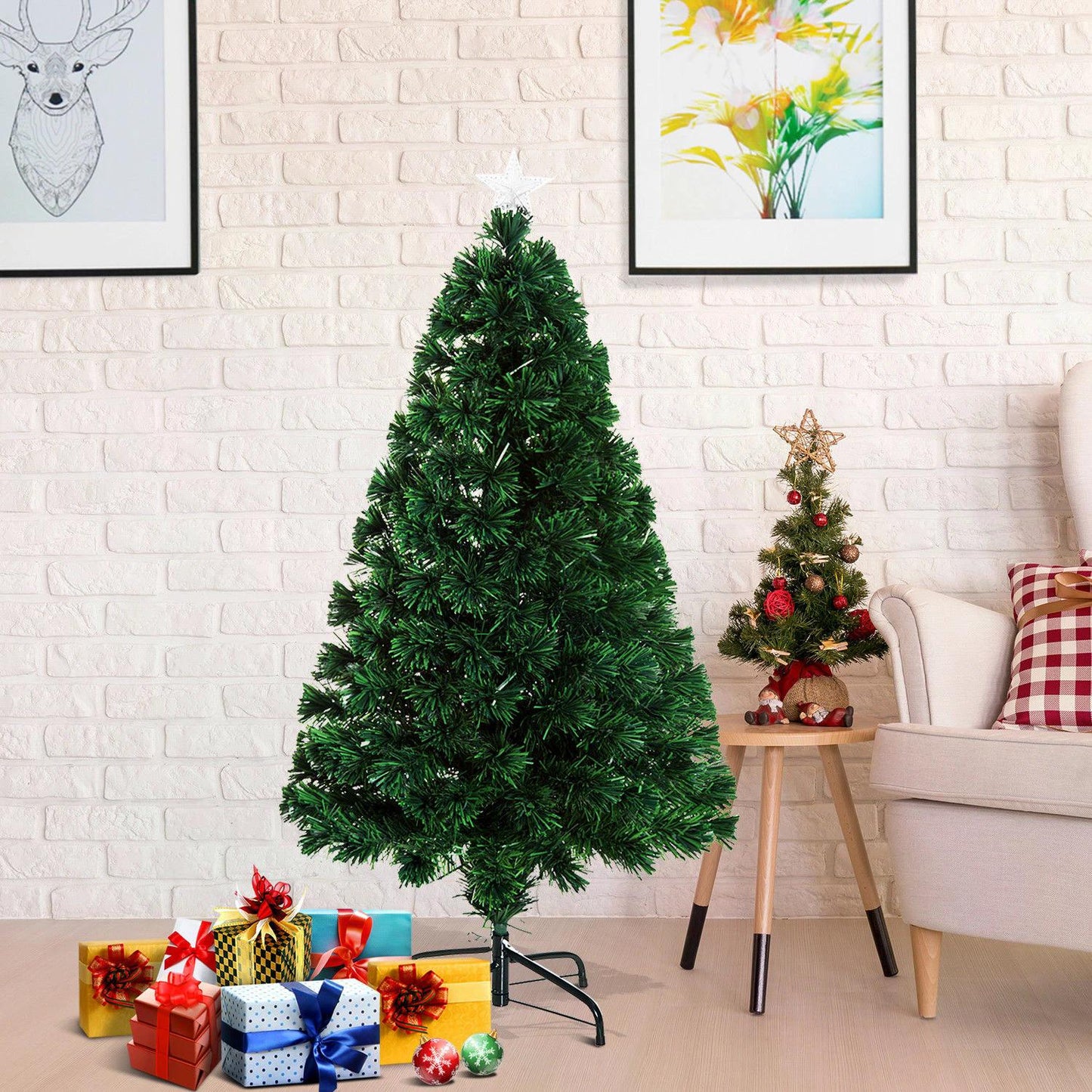 4ft Pre-Lit Artificial Christmas Tree, Metal Stand-Green