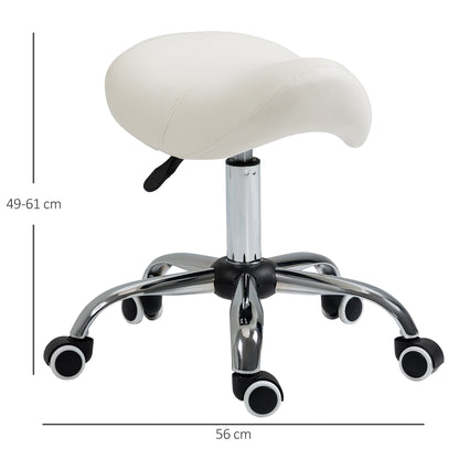 Beauty Stool,  360° Rotate Height Adjustable Salon Massage Spa Chair Hydraulic Rolling Faux Leather Cream