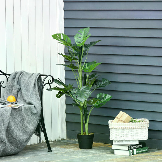 Outsunny Fake Indoor Plants, 21 Leaves with Nursery Pot, Fake Tropical Palm Tree for Indoor Outdoor Décor 