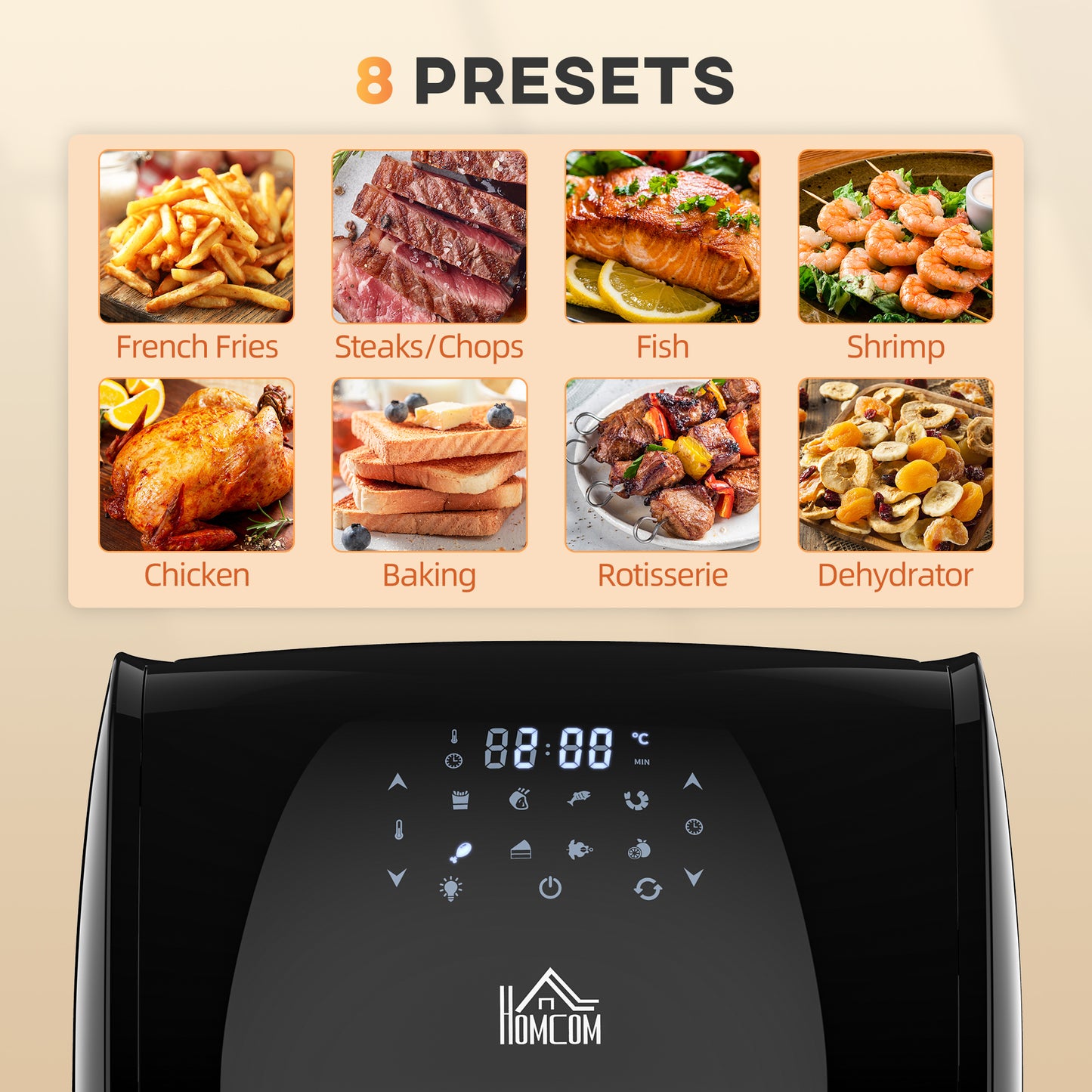 12L 8 in 1 Air Fryer with Racks, w/Air Fry, Roast, Broil, Bake, Dehydrate, Rapid Air Circulation and 60-Minute Timer Black