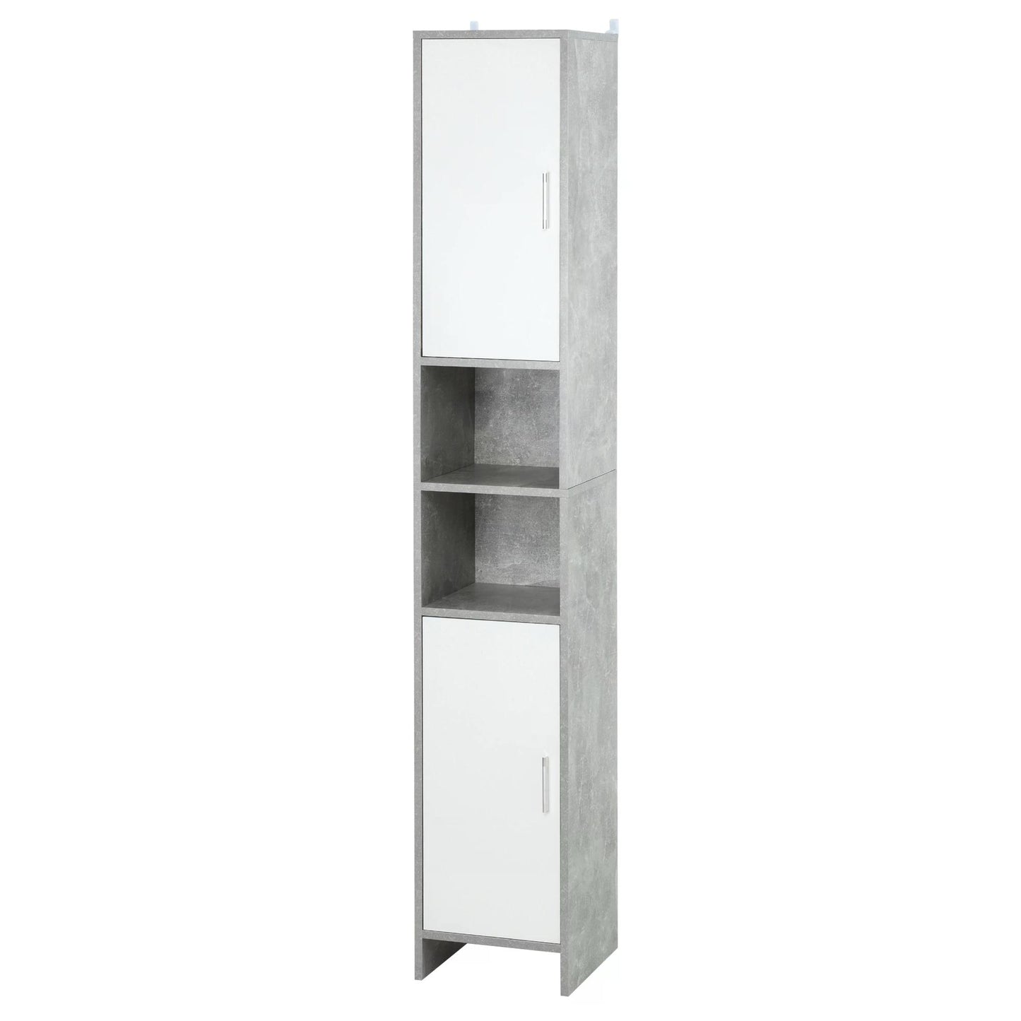 Free-standing Tall Bathroom Storage Cabinet w/2 Cupboards 2 Open Compartments,Slim Bathroom Organizer Adjustable Shelves