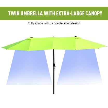 4.6m Garden Parasol Double-Sided Sun Umbrella Patio Market Shelter Canopy Shade Outdoor Green NO BASE Double-sided Crank