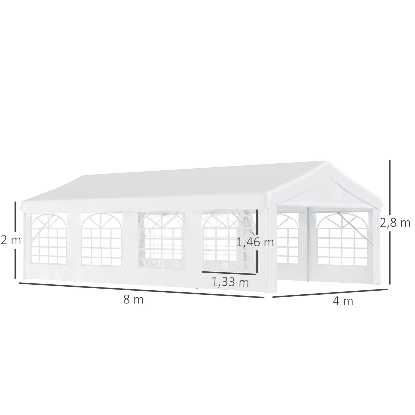 13' x 26' Heavy-duty Outdoor Carport Party Event Tent, Patio Gazebo Canopy Pavilion with 4 Sidewalls, 8 Windows, White