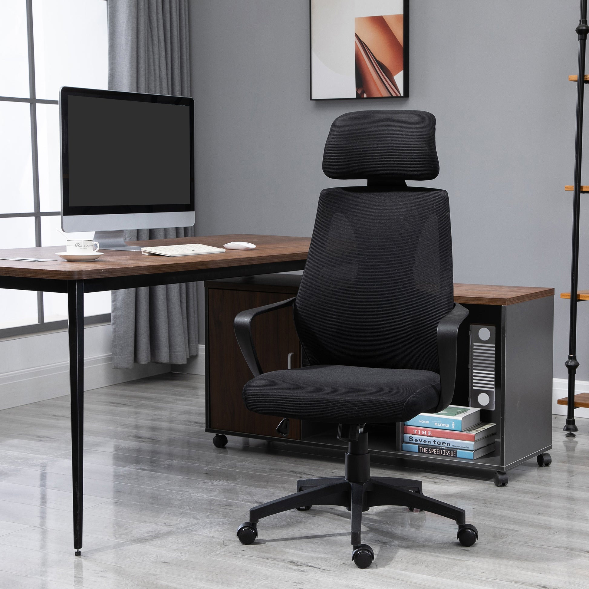 Vinsetto Mesh Office Chair, w/ Adjustable Headrest, 360° Swivel Black