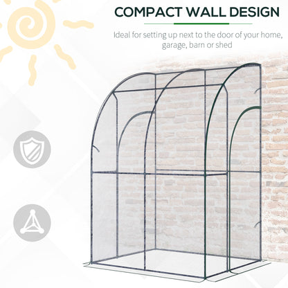 Outdoor Walk-In Lean to Wall Tunnel house w/ Zippered Roll Up Door PVC Cover Sloping Top Clear 143cm x 118cm x 212cm