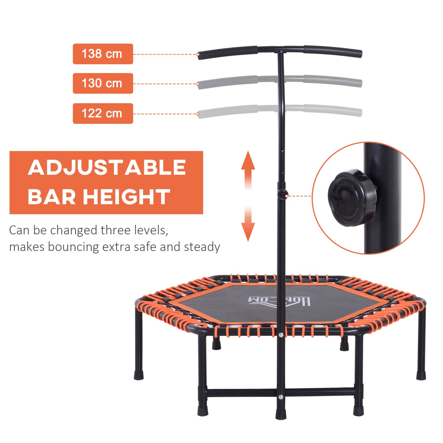 Mini Trampoline for Adults W/Adjustable Handle Bar, 4ft -Black/Orange