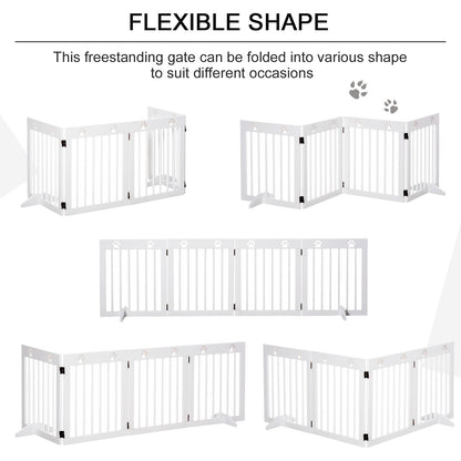 Freestanding Pet Gate 4 Panel Wooden Dog Barrier Folding Safety Fence with Support Feet up to 204cm