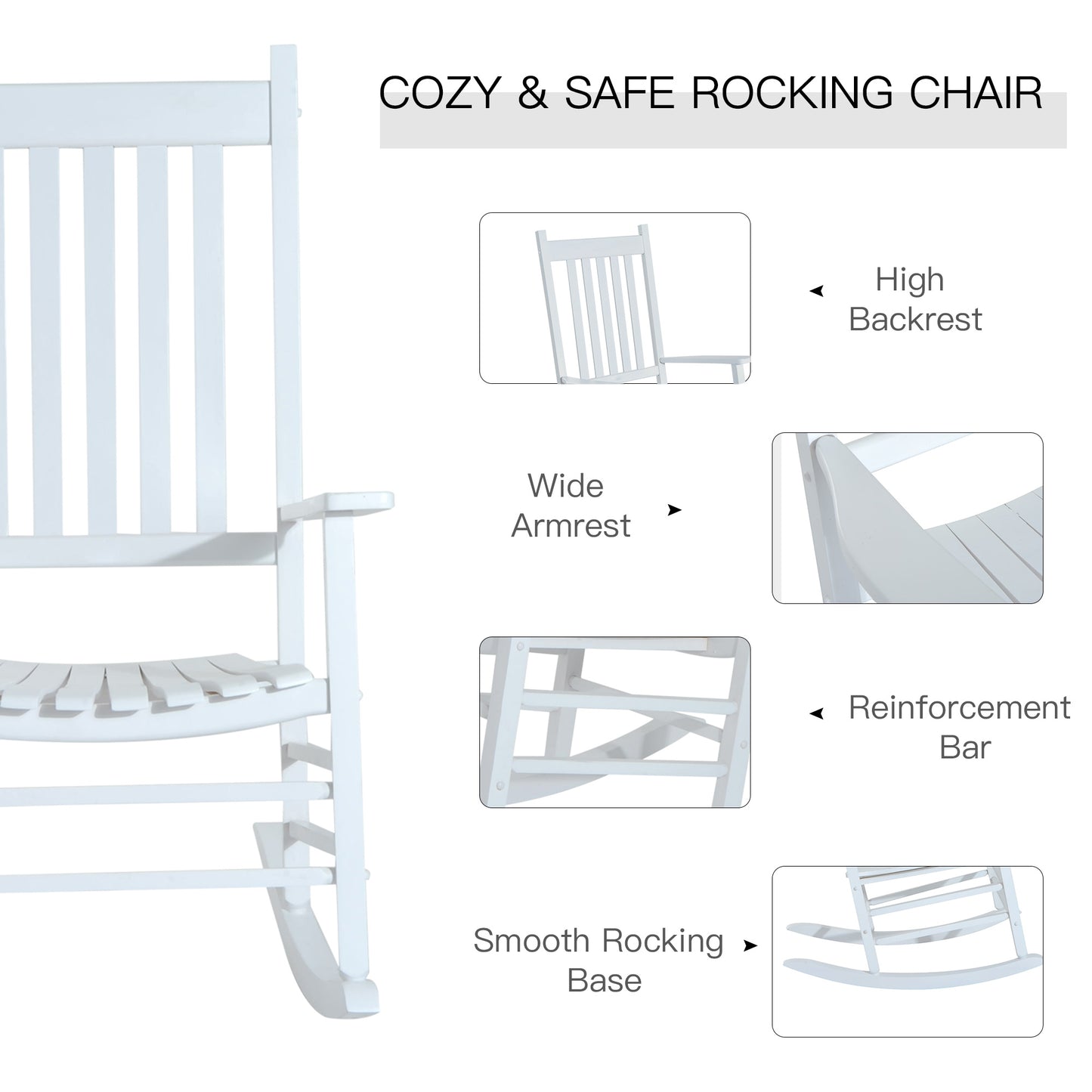 Porch Rocking Chair Outdoor Patio Wooden Rocker Balcony Deck Garden Seat