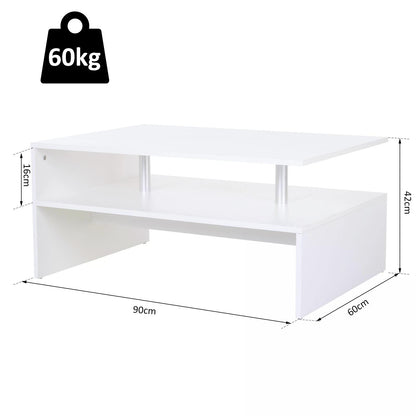 White Wood Coffee Table, 2 Tier Modern Rectangular Open Shelf Desk Living Room