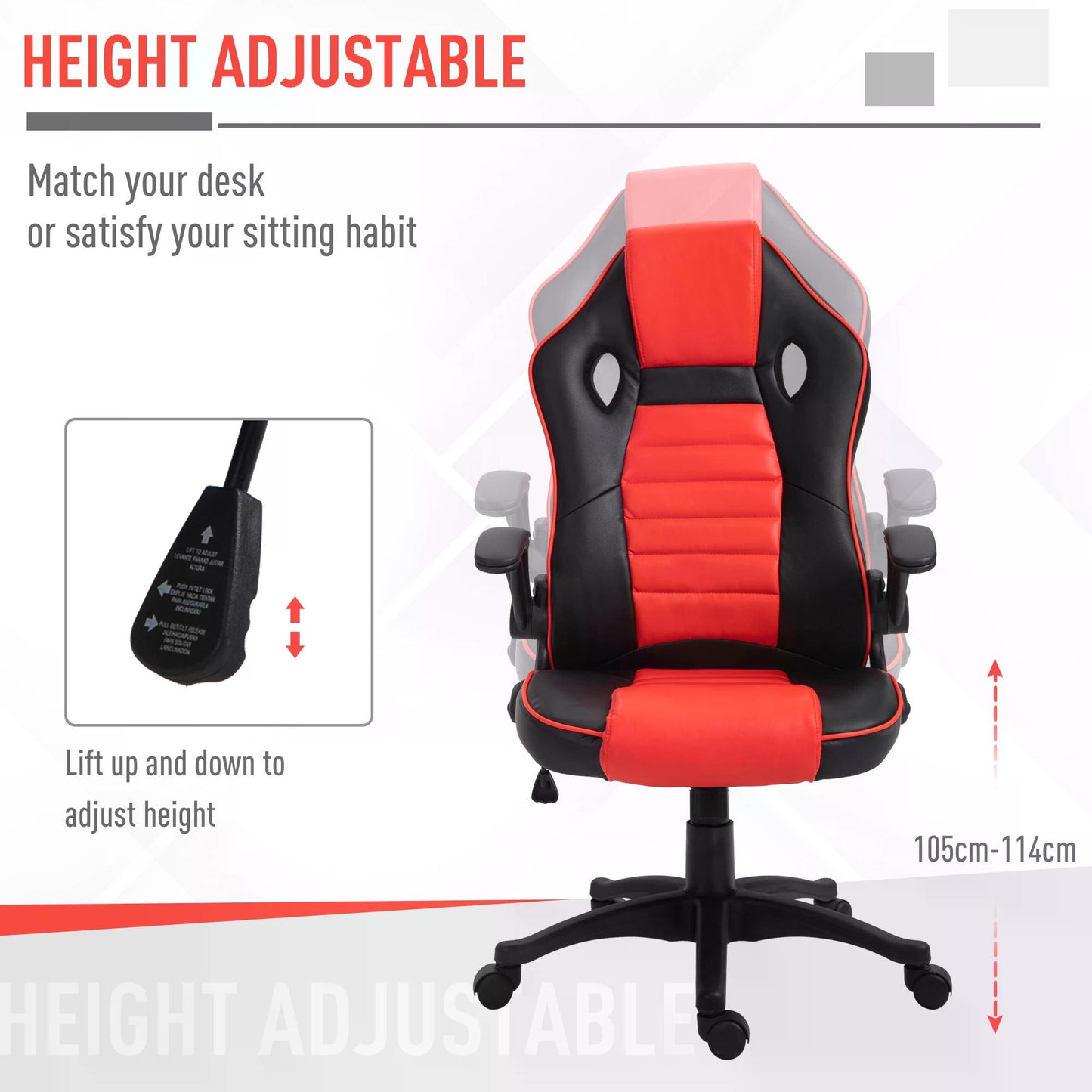 Home Office Video Game Racing Chair Swivel High Back Ergonomic Tilt Design Flip-up Armrest Height Adjustable Free Moving