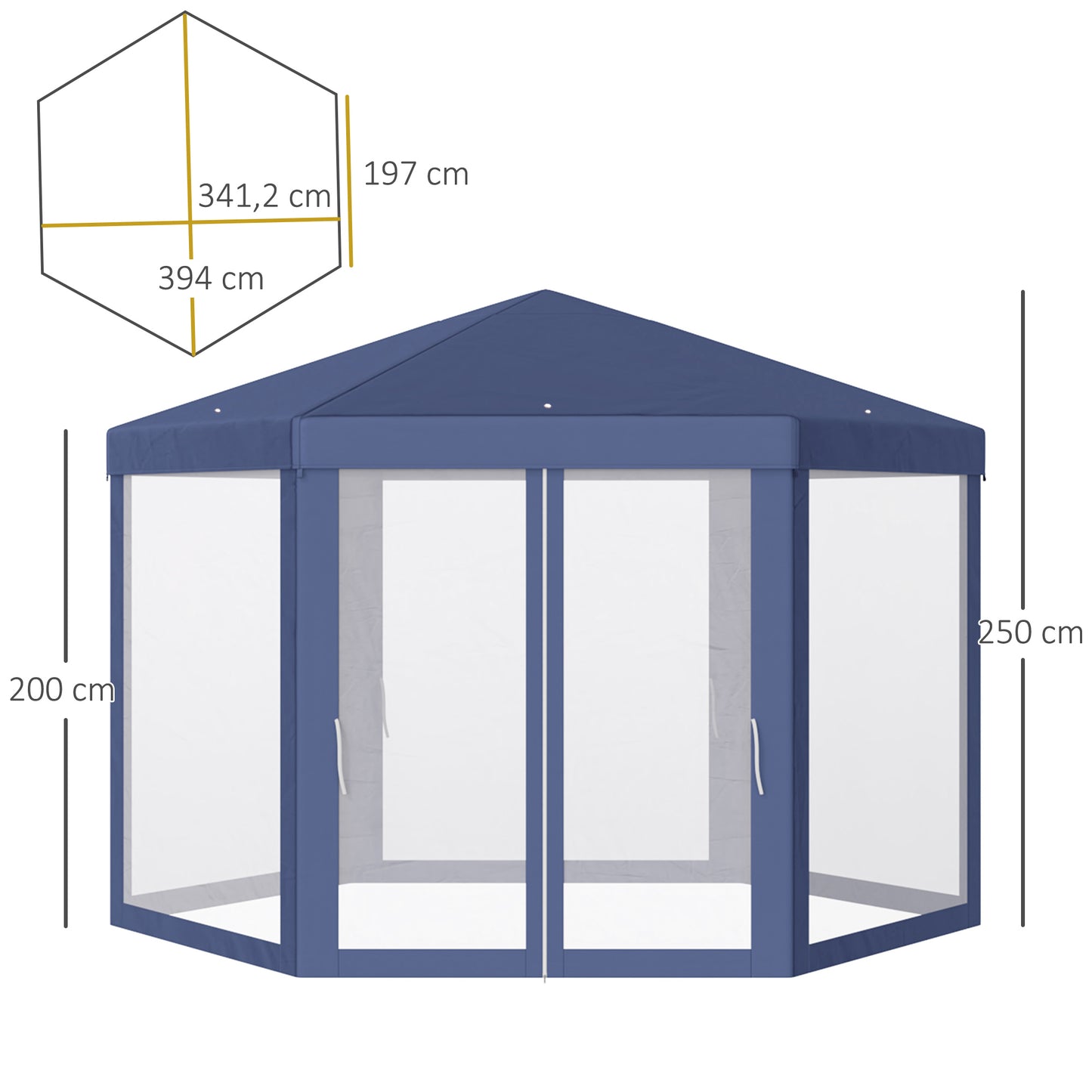 13ft x 13ft Outdoor Party Tent Hexagon Sun Shelter Canopy with Protective Mesh Screen Walls & Proper Sun Protection, Blue