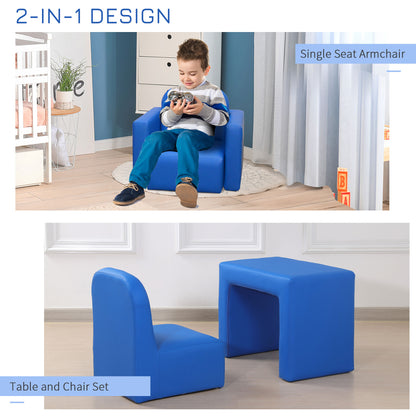 Toddlercouch, Childrens Sofa Chair, Kids Mini Sofa 3 in 1 Table Chair Set Children Armchair Seat Relax Game Playroom Seater Blue