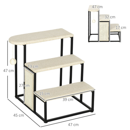 Puppy Steps for Bed, Three-Step Pet Stairs, w/Scratching Board, Toy Hanging Ball, Steel Frame