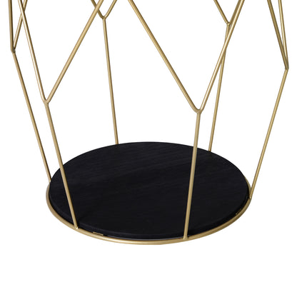 Metal Coffee Table, Gold Round, w/ Storage Sofa End Side Coffee Table Bedroom - Black