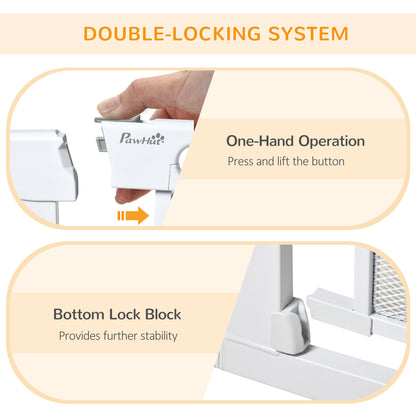 Dog Barrier for House, Dog Safety Gate for Doorways and Staircases, w/ Auto Closing Door, w/ Double Locking - White