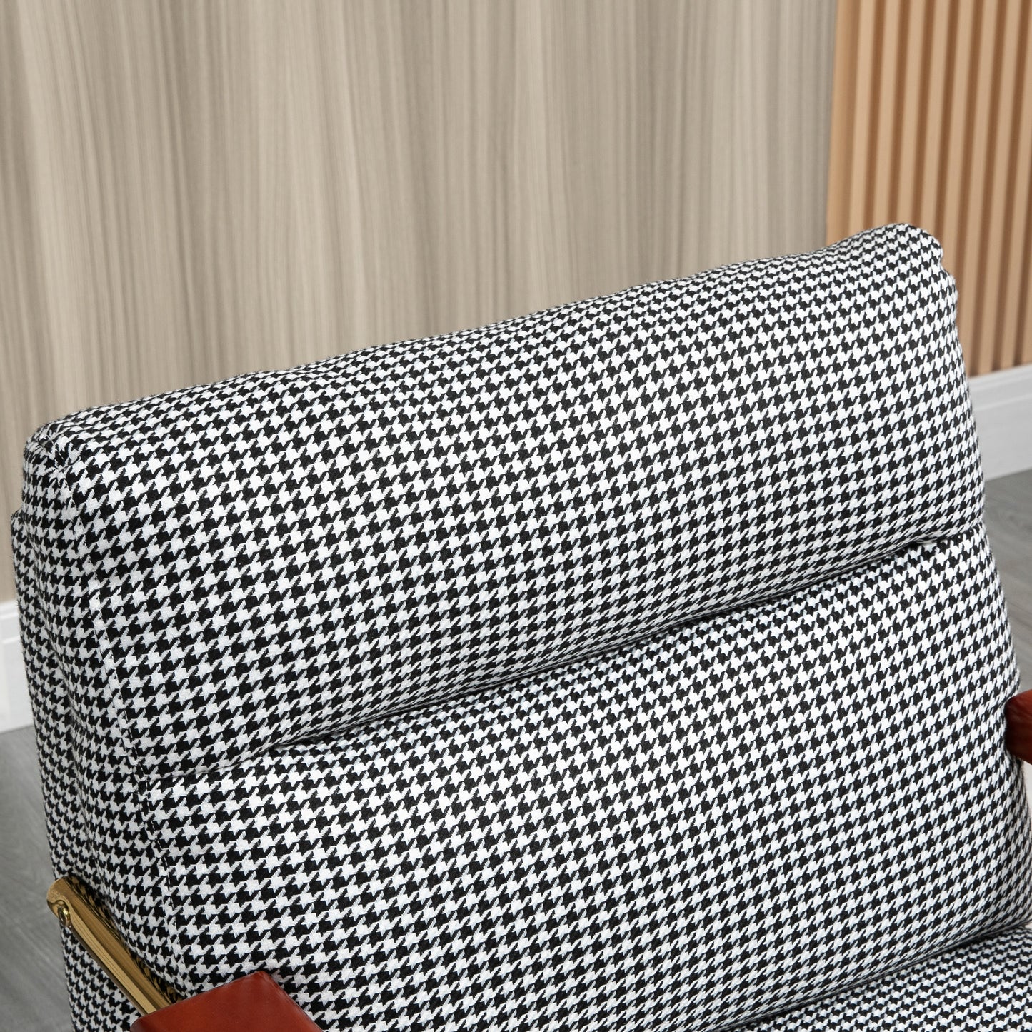 Modern Accent Chair Linen Fabric Armchair with Houndstooth Pattern Gold Steel Legs for Living Room and Bedroom