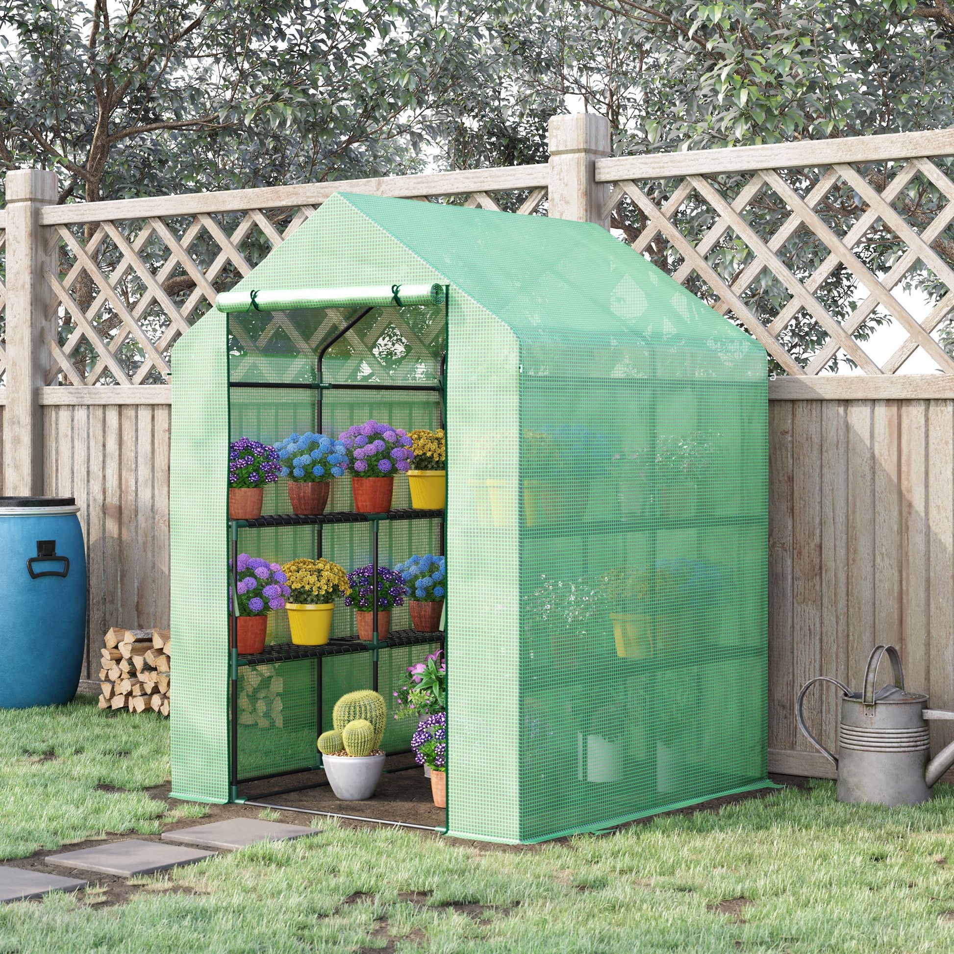 Outsunny Walk in Garden house w/ Shelves Polytunnel Steeple  house Grow House Removable Cover 143x138x190cm   