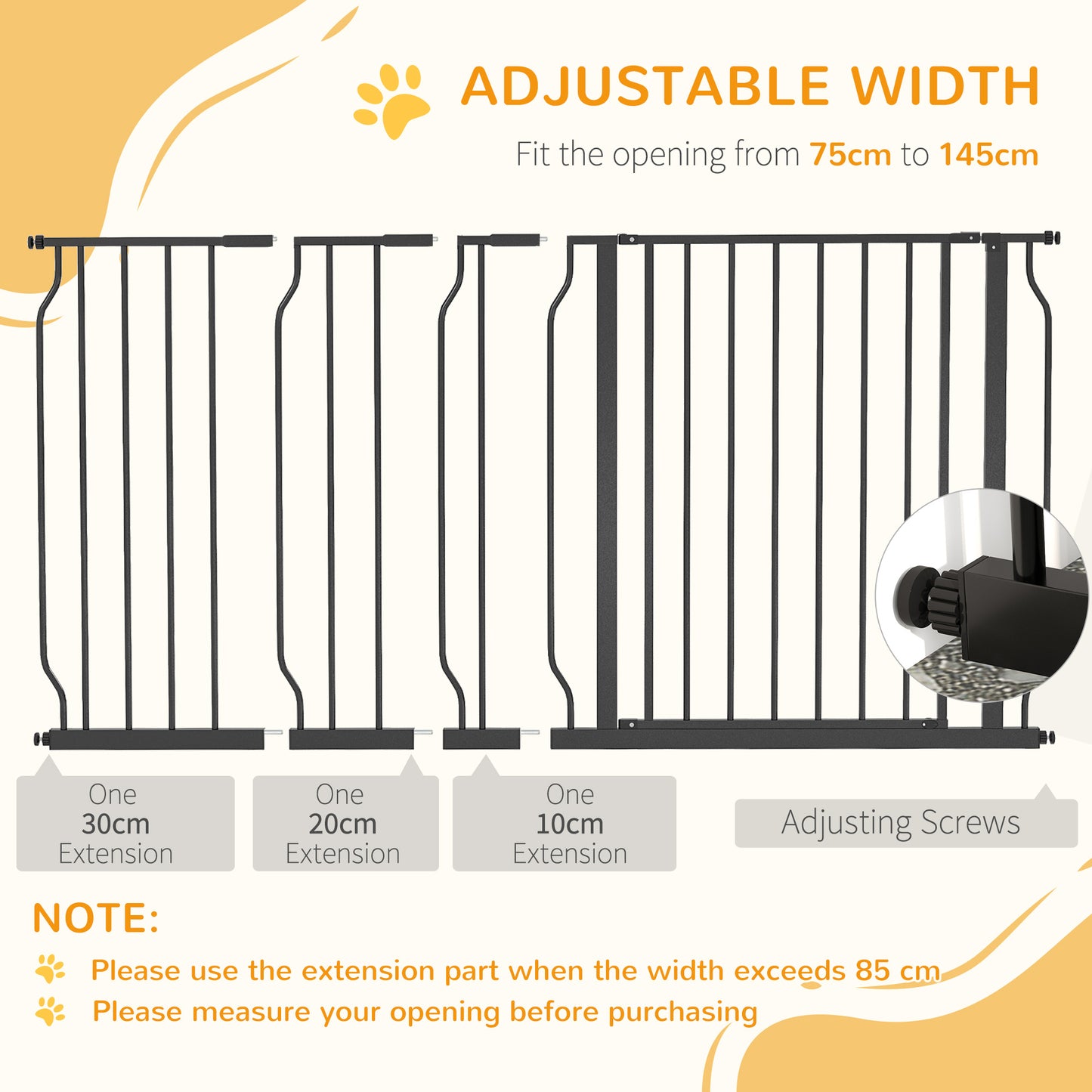 Retractable Gate for Dogs, with Door Pressure, for Doorways, Hallways, Staircases - Black