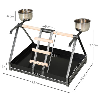 Bird Feeder Stand w/ Wood Perch Ladder Stainless Steel Base Black