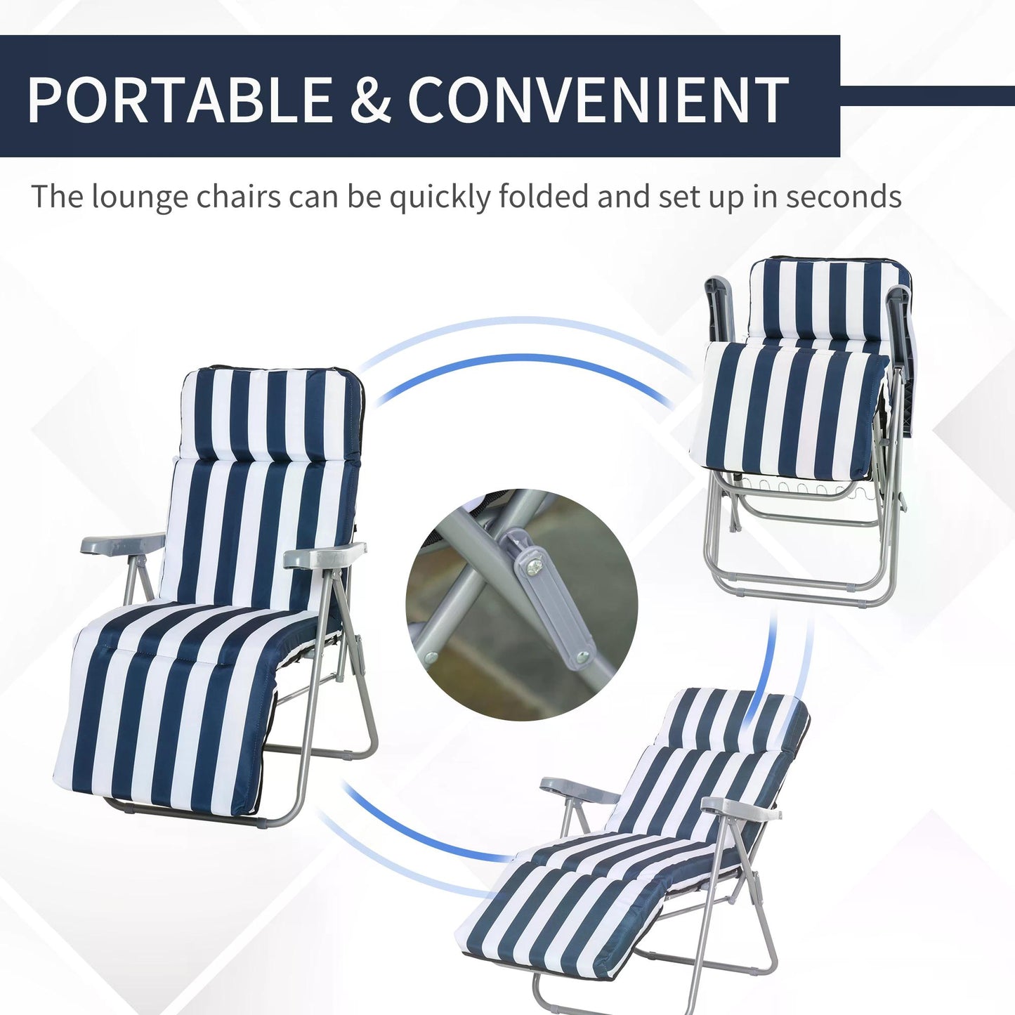 2Pc Folding Sun Loungers Set-Blue/White