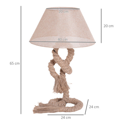 Rope Table Lamp, Linen Lamp Shade Indispensable Nautical Twisted Rope E27 Base Beige