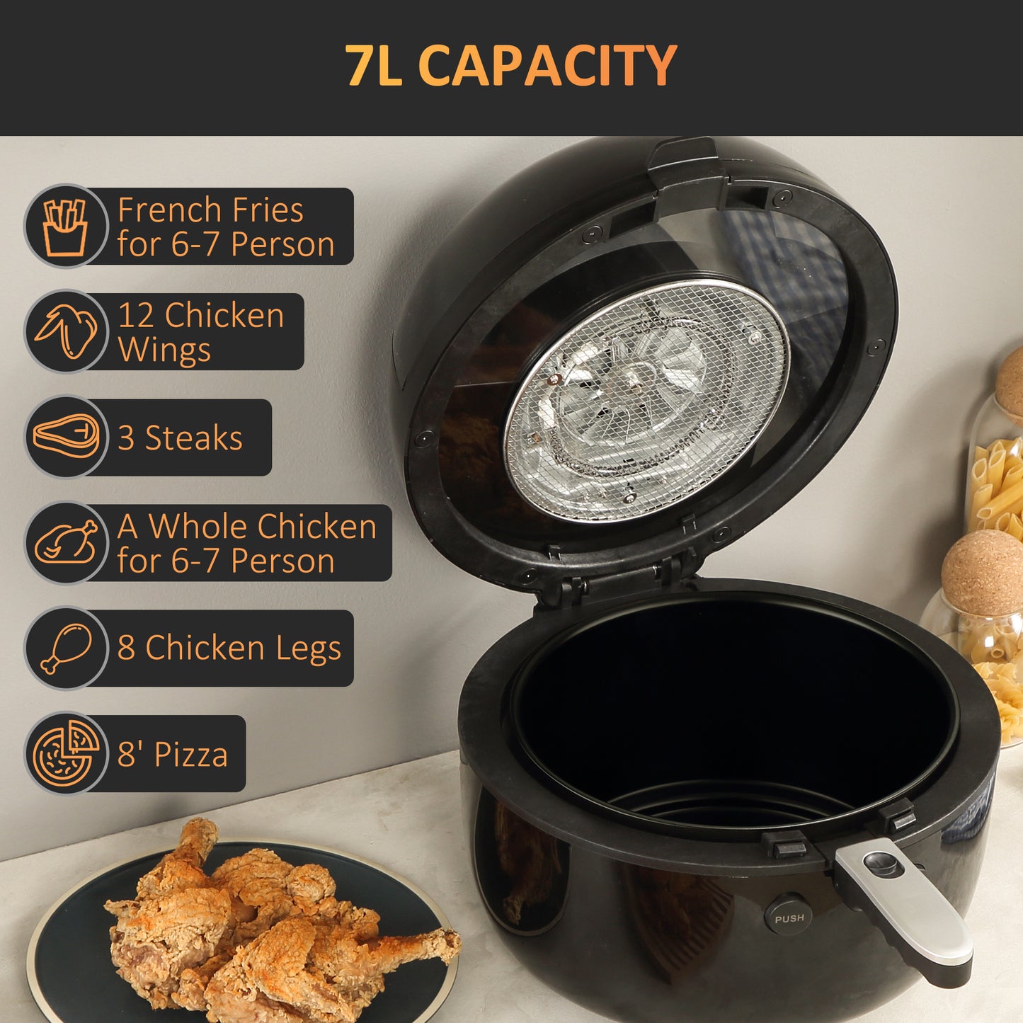 7L Digital Air Fryer Oven with Air Fry, Roast, Broil, Bake, Dehydrate, 7 Presets, Rapid Air Circulation, 1500W