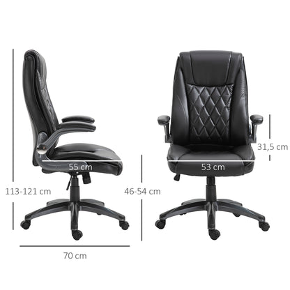 Black Leather Office Chair, Sleek Ergonomic PU Leather 360 Rotation w/ Headrest